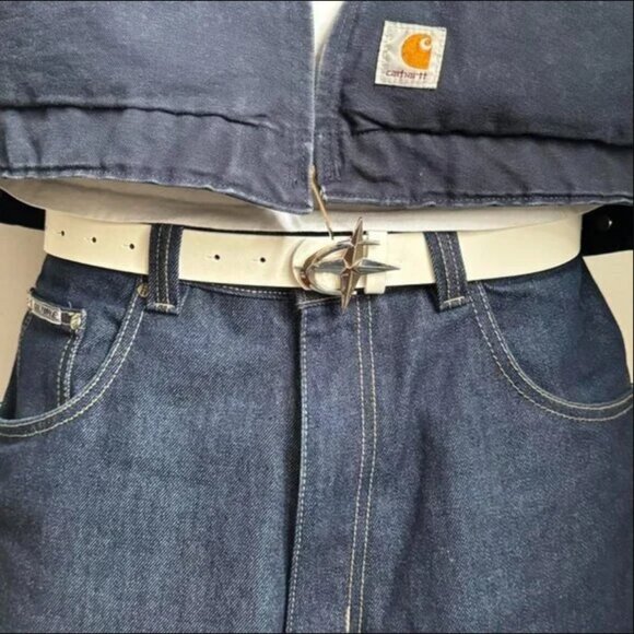 Other - chrome star futuristic emblem white and silver slim belt